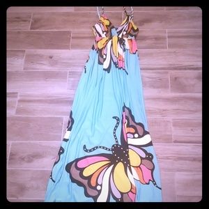 Head Turning Butterfly Print Maxi Dress